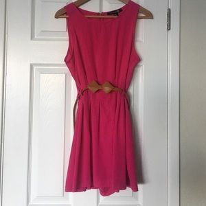 Pink dress with brown belt